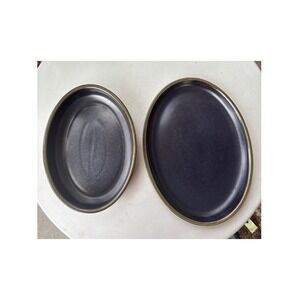 Denby Midnight Blue Oval Serving Platter and Bowl Set Made in England Stoneware